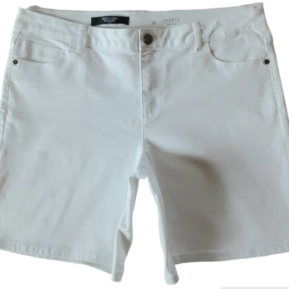 Women's SIMPLY VERA VERA WANG DENIM WHITE MID-RISE STRETCH SHORTS SIZE 14